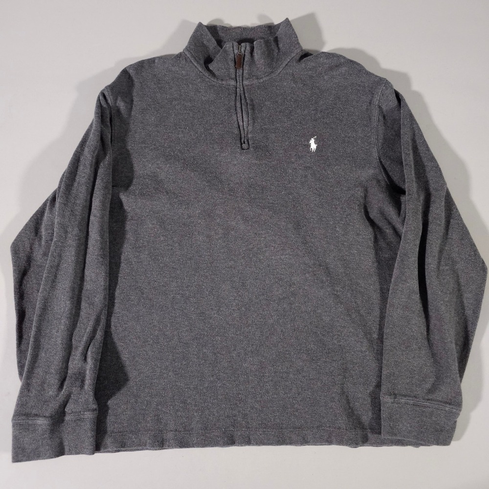 Polo Ralph Lauren Quarter Zip Mens Large Gray Estate Rib Cotton Pullover